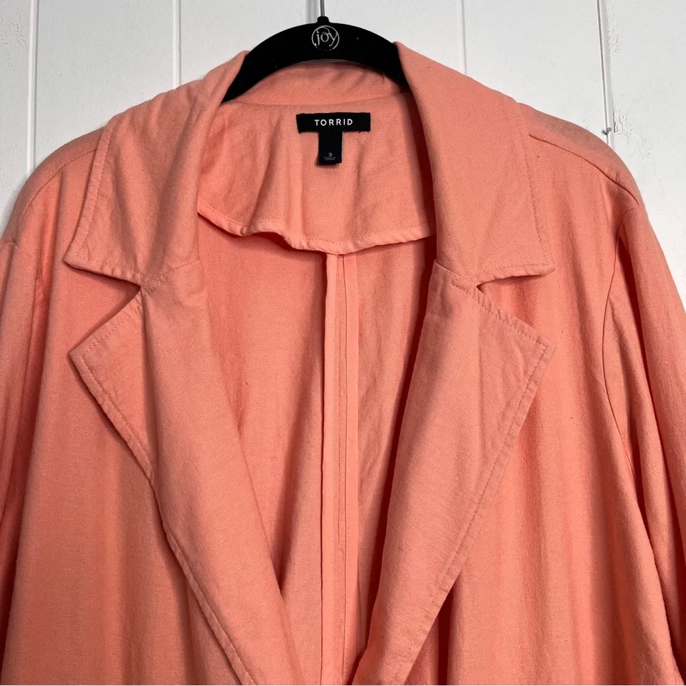 Torrid Linen Blend Coral Peach Unlined Unstructured Blazer Women's 3 US 3X